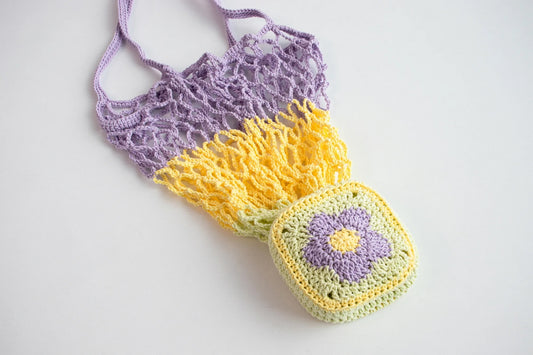 Yarn-a DIY Kits - Chablis Check Net Flower Pocket Bag