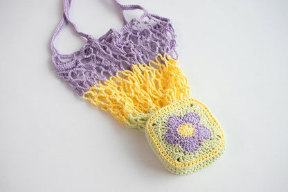 Yarn-a DIY Kits - Chablis Check Net Flower Pocket Bag