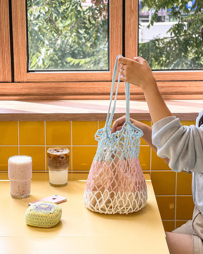 Yarn-a DIY Kits - Chablis Check Net Flower Pocket Bag