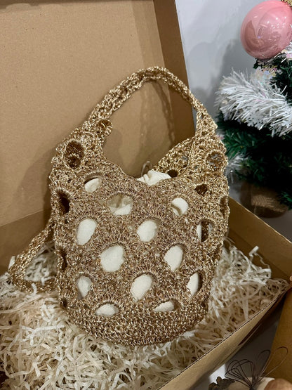 Handmade Metallic Playcode Olive Bag – Mini Shiny Crochet Bag