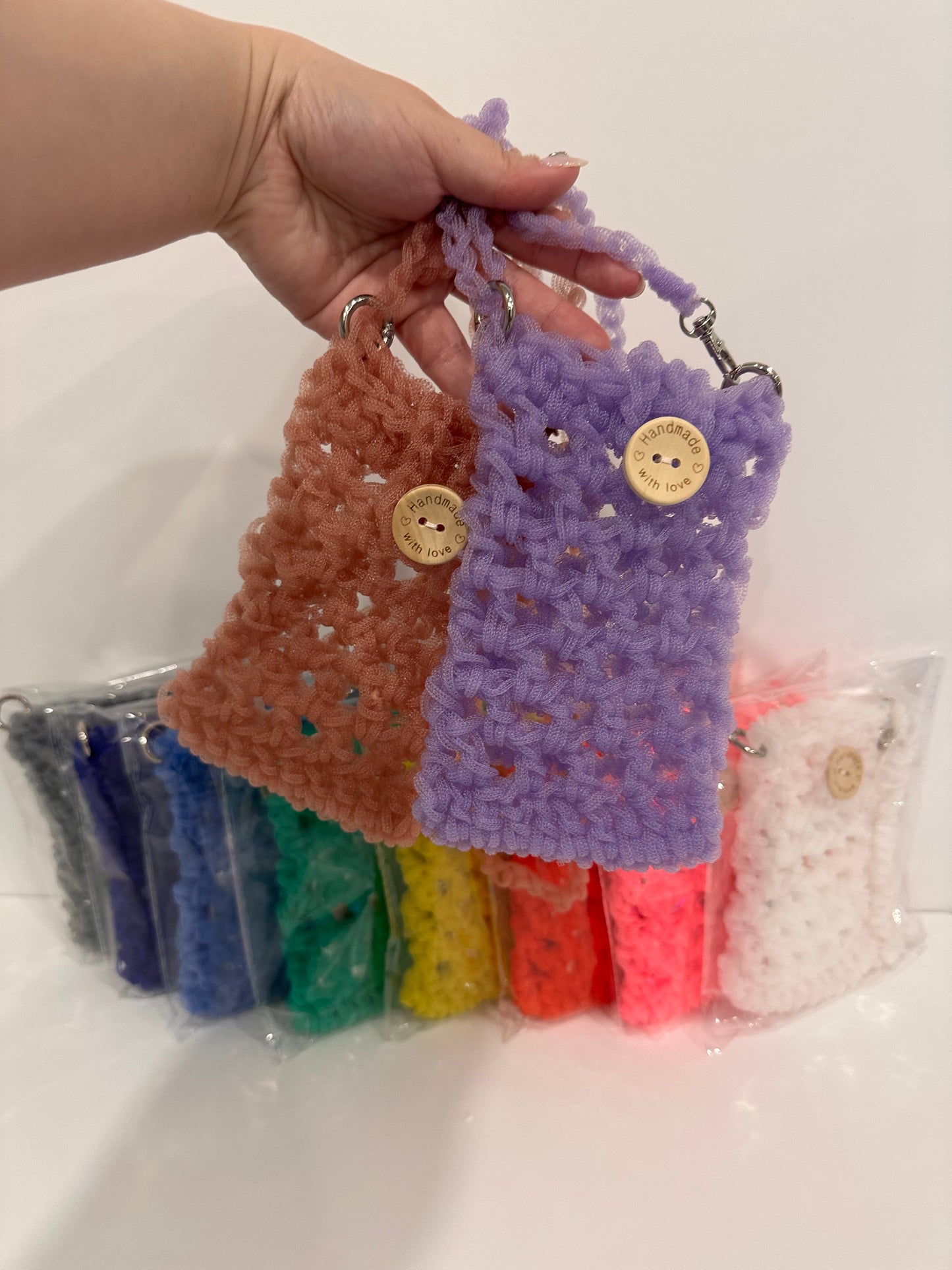 Handmade Phone Carry Bag – Daruma Tube Yarn (Nylon), Lightweight Summer Crossbody