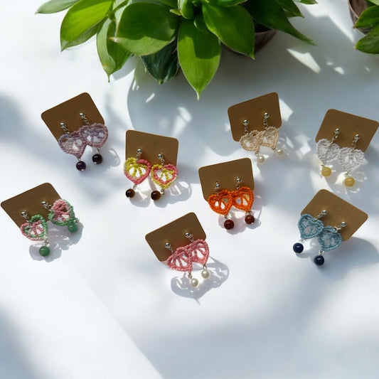 Handmade Crochet Earrings - Lace Heart