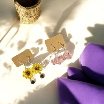 Handmade Crochet Earrings - Sunflower & Fish