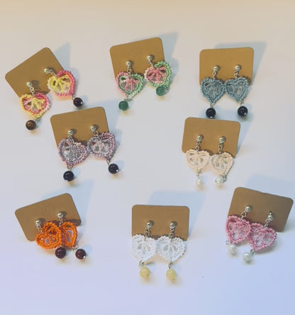 Handmade Crochet Earrings - Lace Heart